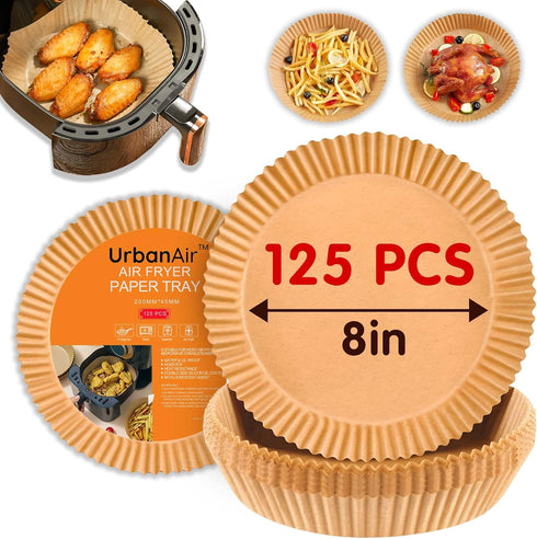 8-Inch Round Air Fryer Paper Liners, 125pcs Non-Stick, Heat-Resistant, Perfect Fit for Hassle-Free Cooking