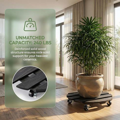 2 Packs 360Lockable 14") ZXZYHFTY Round Wooden Plant Stand with Wheels, Rolling Plant Stand with Wheels for Vertical