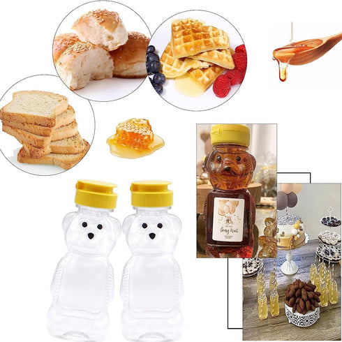 BWESOO 2Pcs 8 Oz Yellow Plastic Bear Honey Bottle Jars, Empty Honey Squeeze Bottle with Flip-top Lid for Storing