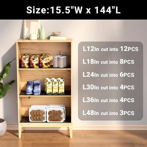 15.5-Inch 15.5 144" Wire Shelf Liner: Easy to Cut Plastic Pantry Shelves Liner in Wide x Black - Thick Waterproof Small