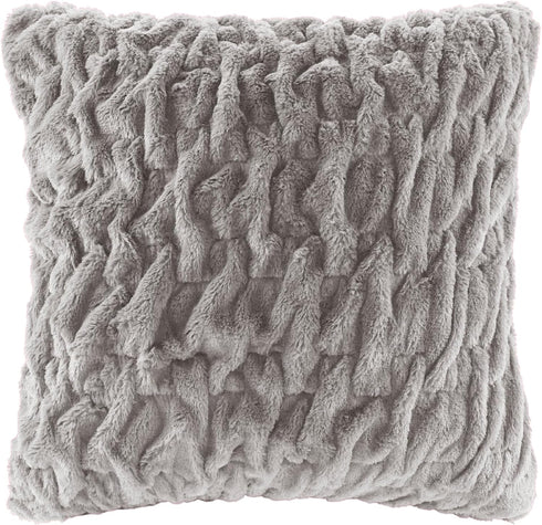Set 2 50"x 60" Comfort Spaces Ruched Faux Fur Plush Throw Blanket and Pillow with Matching Square Pillow Covers Sofa