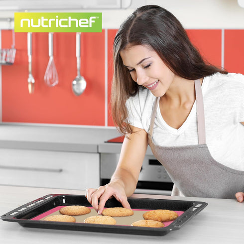 Nutrichef 2 Non-stick Silicone Baking Mats, 24.4 x 16.5 IN, Pink, Oven-safe Up to 480°F