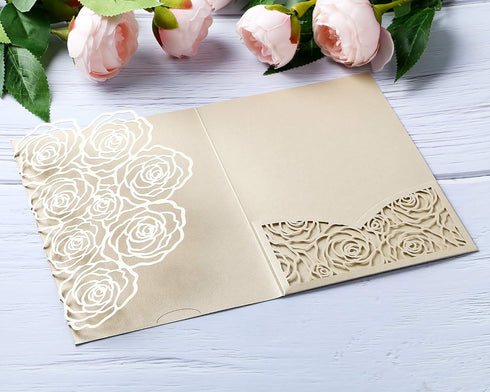 20 Pcs Laser Cut Wedding Invitations Card Pocket - with Envelope for Birthday Party, Baby or Bride Shower Invite