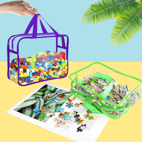 OPELETNNT 6 Packs Books6 Large Toy Storage Bags with Labels, Reusable Clear PVC Board Game Storage, Travel Waterproof