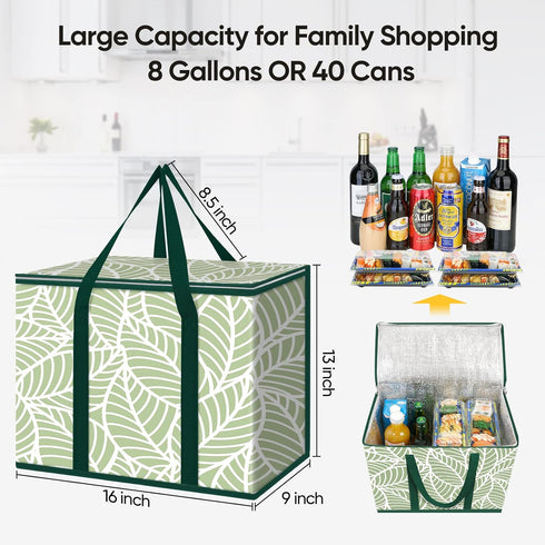 BALEINE 3Pk 2Pk Bags(16"913 Reusable Grocery Bags + Insulated Reusable Grocery