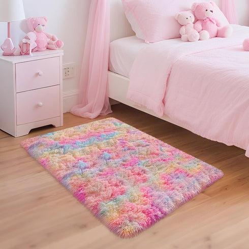 2x3 Small Area Rug Unicorn Rainbow Rugs for Girls Bedroom Soft Fluffy Shag Fuzzy Pink Carpet Princess Rug for Girls