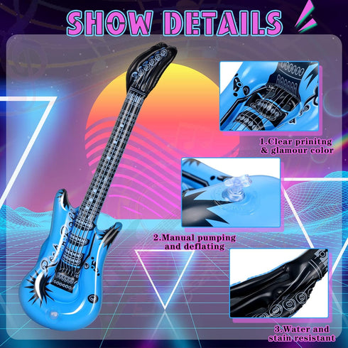 Tradder 24 37 Inch Set, 24'' 10'' 80s 90s Pcs Inflatable Rock Star Toy Blow up Guitar Bulks Include Inflatable Guitar