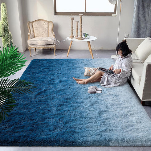 DweIke Luxury 4' x 6' Modern Indoor Area Rugs: Navy Blue High Pile Fluffy Carpet for Girls Kids Bedroom, Non-Slip
