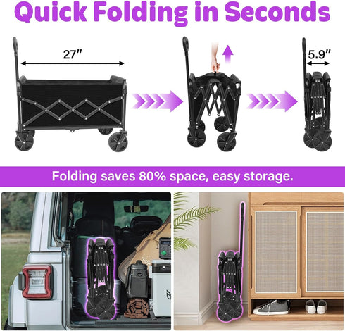 Foldable,280 LBS Wagons Carts Large Capacity Foldable Wagon Cart Collapsible Wagon with Wheels & Drink Holders,Utility