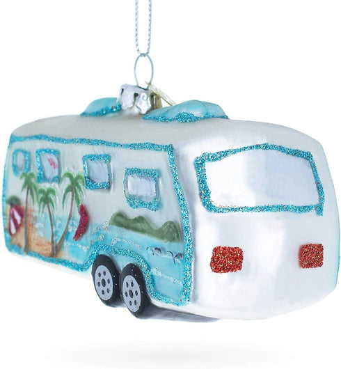 Silver Camper Trailer Glass Christmas Ornament for Holiday Decor