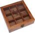 8x8 Inch 9 Ajuny Wooden Spice Box - Decorative Masala Dabba Organizer with Glass Lid, Fixed Compartments & Spoon, Spice