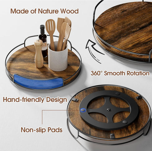 2 Pack 9'' 10'' Countertop, LAMU Lazy Susan Turntable Organizer for Table Top Cabinet, Wooden Lazy Susan for Kitchen