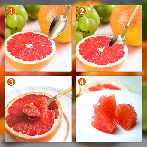 BOXOB 3pcs Set, Serrated Grapefruit Spoons and Knife Stainless Steel Grapefruit Curved Serving Utensils for Citrus