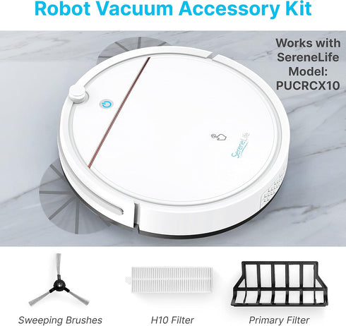 Dana Trading Smart Robot Vacuum Accessory Kit - 2 Replacement Side Brush, Primary Filter, & 2 H10 Filters for SereneLife Smart Automatic Robot Vacuum Cleaner Model PUCRCX10 - SereneLife