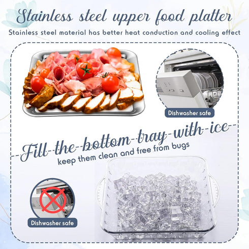 4 Set 9" Baderke Chilled Serving Tray for Parties with Compartments Ice Chilled Party Platter Charcuterie Serving Board