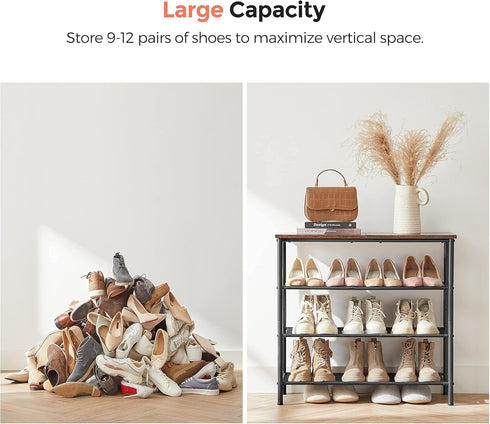 4-Tier Closet, 9-12 3 ULBS035B01 VASAGLE Shoe Rack, Shoe Storage Organizer for Entryway and Holds Pairs of Shoes