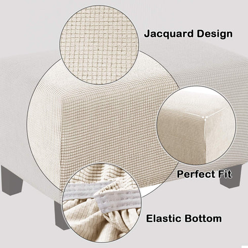 Turquoize Stretch Ottoman Cover - Soft Rectangle Slipcover with Elastic Bottom for Storage Ottoman (Large, Biscotti
