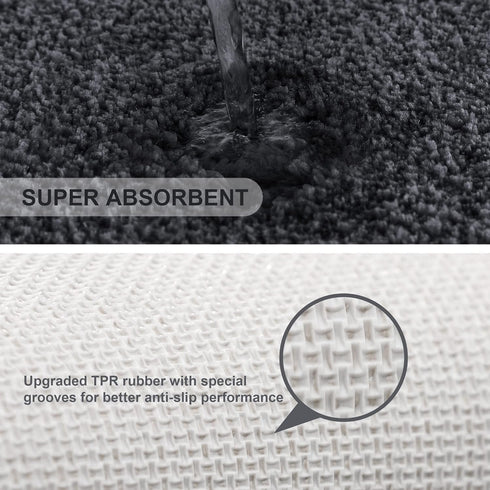 VANZAVANZU Toilet Rugs for Bathroom - U Shaped Contour Bath Mats, Non-Slip Microfiber Shaggy Thick (Black)