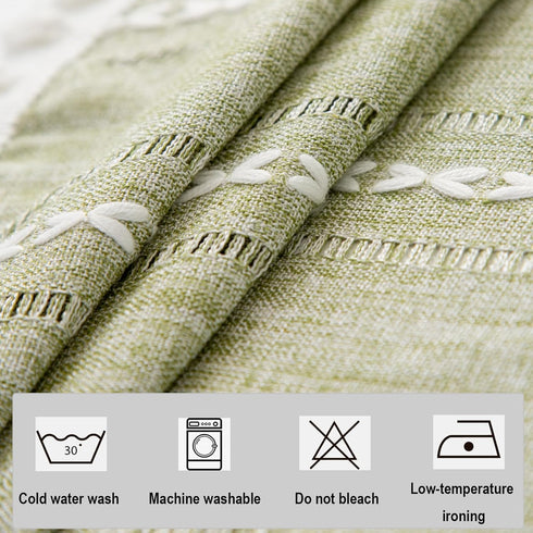 24 Inch Rustic Linen Bedside Round Small Tablecloth Striped Embroidered Washable Sage Green Table Cover Farmhouse