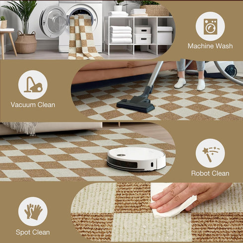 EcoNest 2x3 Washable Door Mat Indoor Entrance Checkered Rug, Beige and White Area Rug,Low Pile Lightweight Indoor