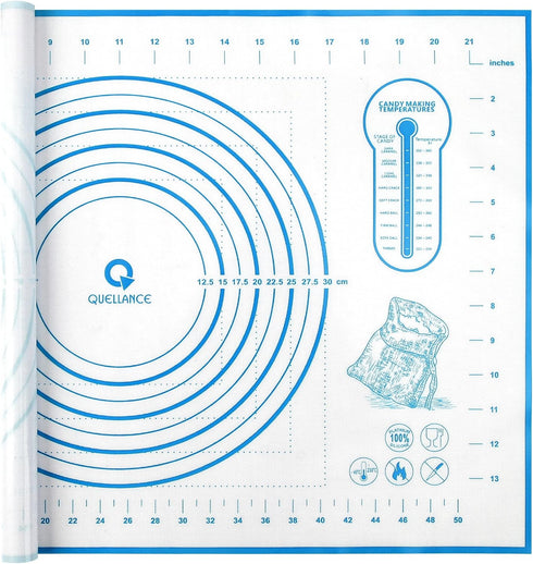 Silicone Pastry Mat with Measurement, Baking Mat for Fondant, Rolling Dough, Pie Crust, Pizza, Cookies, 16" x 24", Blue