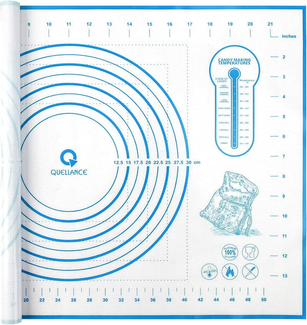 Silicone Pastry Mat with Measurement, Baking Mat for Fondant, Rolling Dough, Pie Crust, Pizza, Cookies, 16" x 24", Blue
