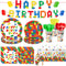 LINHAXM 177 Pcs Building Block Birthday Party Supplies, Colorful Plates, Napkins, Cups,