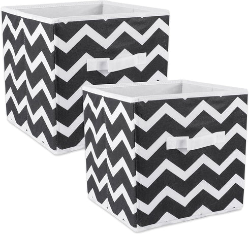 DII Non Woven Polyester Storage Bin, Chevron, Black, Small Set of 2