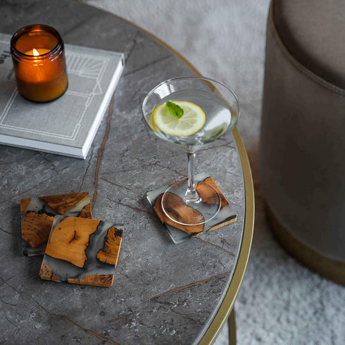 Wooden Coasters Set - Modern Coasters with Holder, Made of Cedar Wood