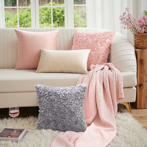 MIULEE 12x20 Inch 3D Romantic Valentines Chiffon Rose Flower Throw Pillow Cover for Wedding Sofa Bedroom Car Decor Grey