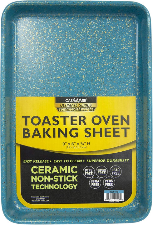 casaWare 9 x 6 x 0.75-Inch Blue Granite Toaster Oven Baking Pan, Ultimate Series Commercial Weight Non-Stick Coating