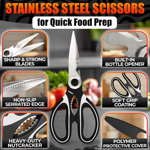 Kitchen Shears for Food, Heavy Duty Kitchen Scissors with Cover, Rust-Resistant Utility Scissors for Fish, Meat,