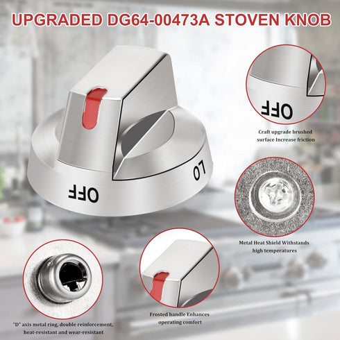 TOMOON DG64-00473A Range Stove Knobs Replacements for Samsung Gas Range Oven, Stainless Steel Control Dial