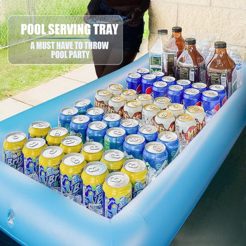 Novelty Place Inflatable Ice Serving Buffet Bar with Drain Plug, Blue Salad Food Tray and Drinks Cooler for Party