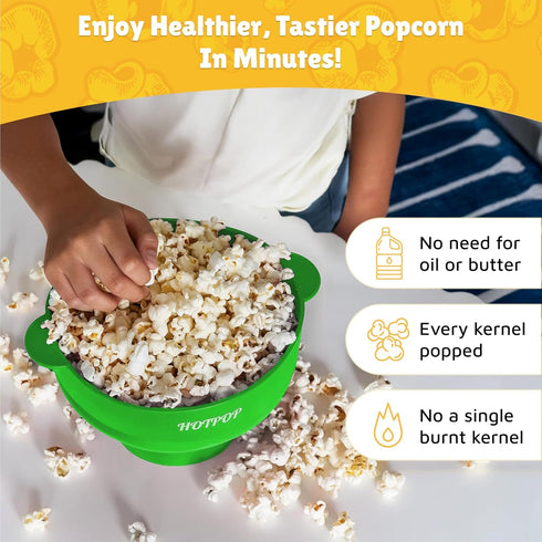 The POPCO Silicone Popcorn Popper, Collapsible Microwave Maker, Large 15 Cup Capacity, Green