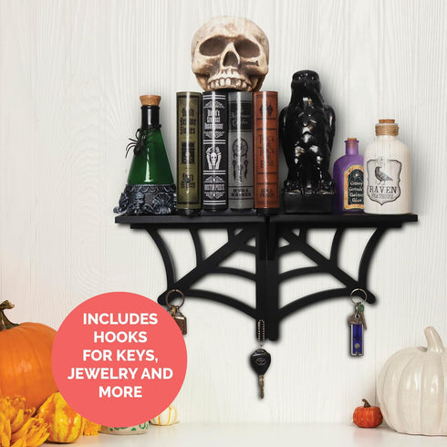 2 BELL BOOK AND CANDLE PC Spider Web Floating Shelves - Hang Separately or Together - Spooky Gothic Decor - Goth