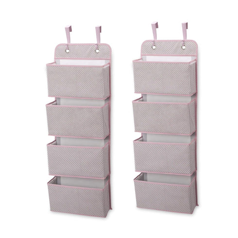 Delta Children 4 Pocket Over The Door Hanging Organizer, 2 Pack, Easy Storage Solution, Pink