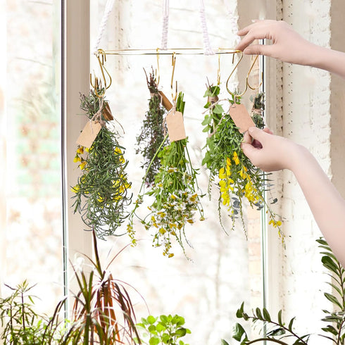 PROTITOUS 2pack Herb Drying Rack With Golden Herb Dryer Hooks, Hanging Rack With Wooden Balls, Golden Color