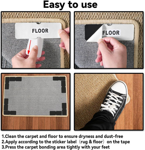 Non Slip Carpet Grippers, Reusable Washable Double Sided Tape Pads for Area Rugs, 16Pcs