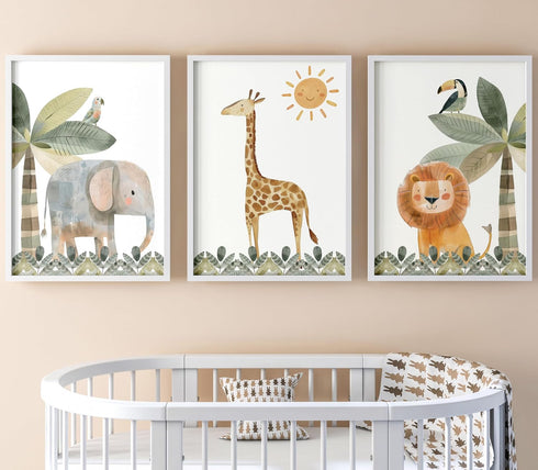 Set 3 (8x10) Eviepops Prints Cute Safari Animals of Unframed Prints for Baby Girl or Boy Nursery Bedroom Playroom