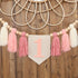 1st 1 Boho Pink Handmade Birthday High Chair Banner First Highchair Banner For Baby Girls Wild One Wall Hangings Wood