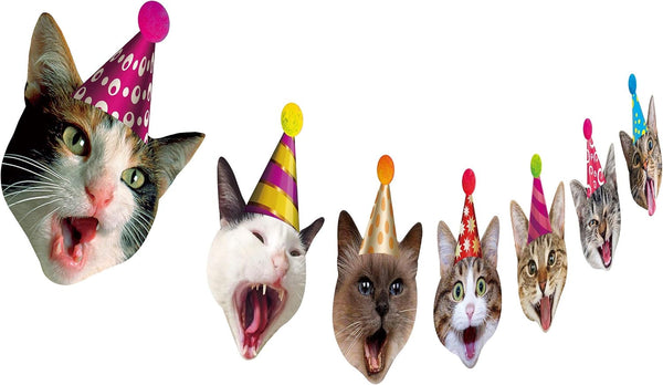 Birthday Cat Garland, Photographic Cat Faces Birthday Banner for Kitties Bday Party Decoration