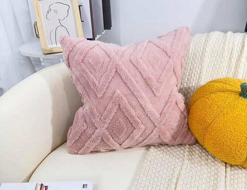 Set 2 26x26,Soft of Faux Fur Extra Large Pink Throw Pillow Covers Checkborad Pattern Decorative Boho Pillow Cover Case