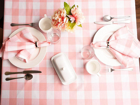 DII Buffalo Check Collection Classic Farmhouse Tablecloth, Pink & White, 60 x 84