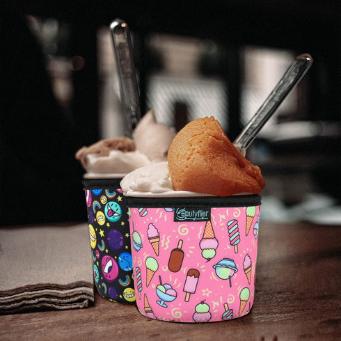Beautyflier 14-16oz Frozen Reusable Ice Cream Sleeves, Neoprene Ice Cream Pint Holder with Handle, Insulated Neoprene