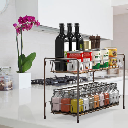 Simple Houseware Countertop Spice Rack, 2-Tier Kitchen Spice Organizer Storage Shelves, Bronze Finish