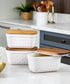 Countertop, Nucookery Ceramic Butter Dish, Embossed Butter Keeper with Wood Lid for Butter Holder and Container