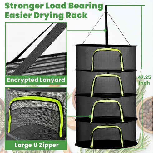 4 24" Layer Herb Drying Rack Hanging with Garden Pruning Shears, Large Zipper, Hook & Notepad, Foldable Drying Rack