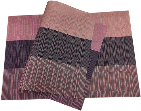 Gugrida Exquisite Woven Vinyl Placemats, Heat Resistant PVC Bamboo Style Table Mats (6, Ombre Purple Red)