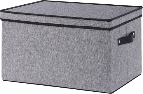 Fabric Storage Boxes, 15 x 9.8 x 8.3 Inch Bins with Lids, Medium Gray Decorative Linen Closet Organizers with Handles,